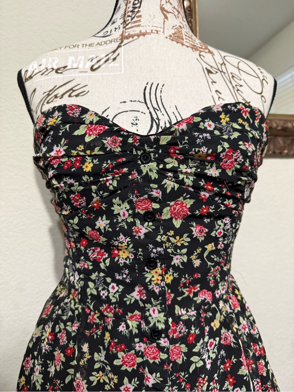 Forever 21 Black Floral Strapless Sundress with Pink and Yellow Blossoms